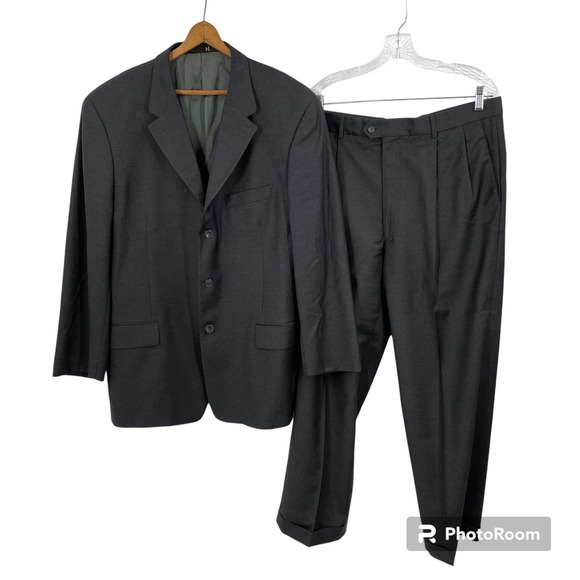 Calvin Klein Other - VTG Calvin Klein Mens Full Suit Wool Charcoal Gray Three Button Jacket 44R 36x29